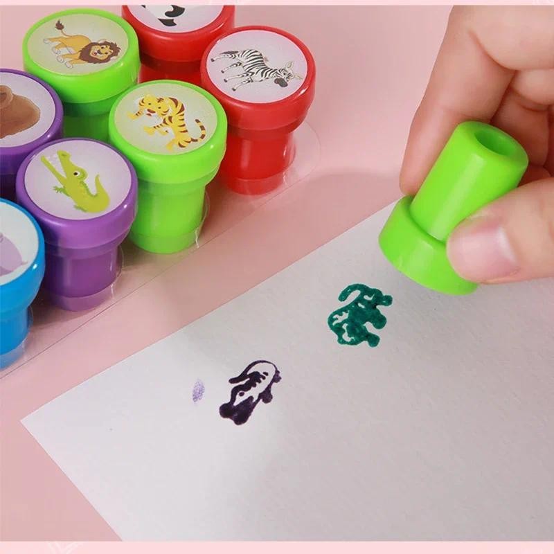 

10pcs Cartoon Animal Self-ink Stamps Toy Kids Birthday Party Favors Goodie Bag Pinata Fillers DIY Painting Toy Gift