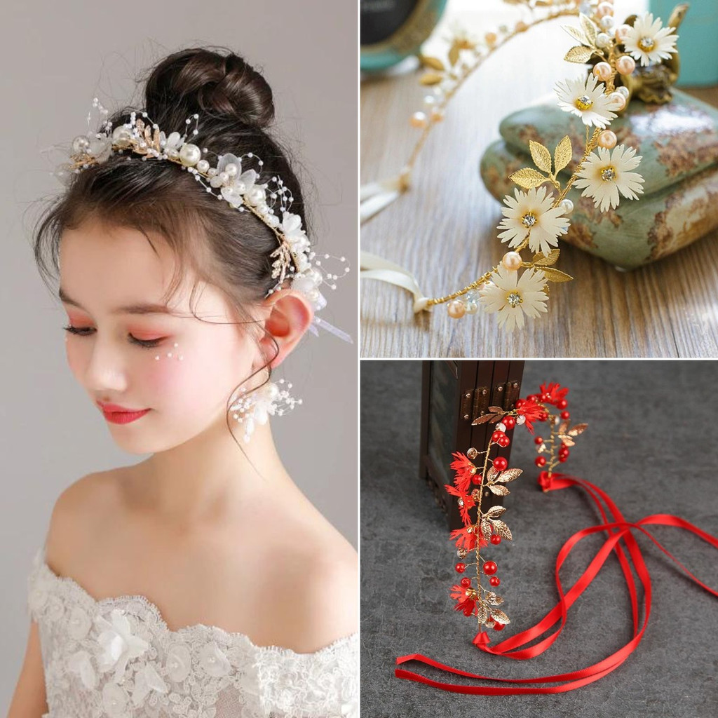 Bando Pengantin Mutiara - Headpiece Hijab Pernikahan, Tiara Bridesmaid & Hiasan Rambut Bunga, Akseso