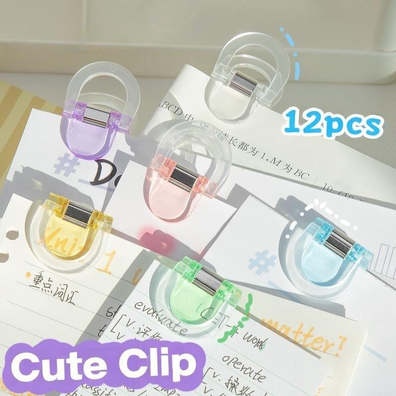 

12pcs Cute Multifunctional Clip Calendar Long Tail Bills Clip Binding Clip File Clip Transparent Stainless Binding Handbook Clip