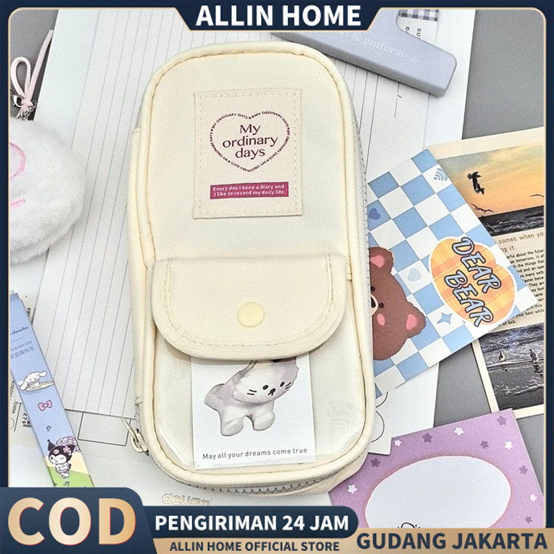 

【ALLINHOME】Pencil Case Retro Heart Zipper Large Capacity Stationery Cosmetic Pouch