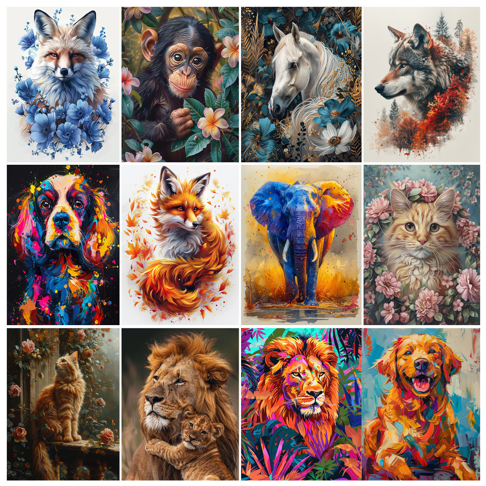 

Painting by Numbers Kit Hand Paint Fox Lion Monkey Animal Flower Landscape DIY Seascape Acrylic Artwork Art Gift Home Decoration