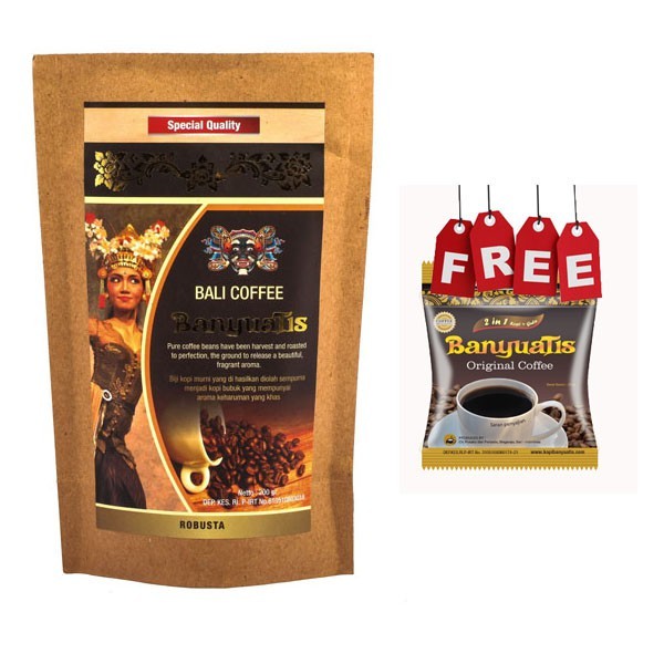 

BALICIHUI Kopi Bali Robusta Foil 200 Gram + FREE 1 Sachet Kopi 3 in 1 by Banyuatis