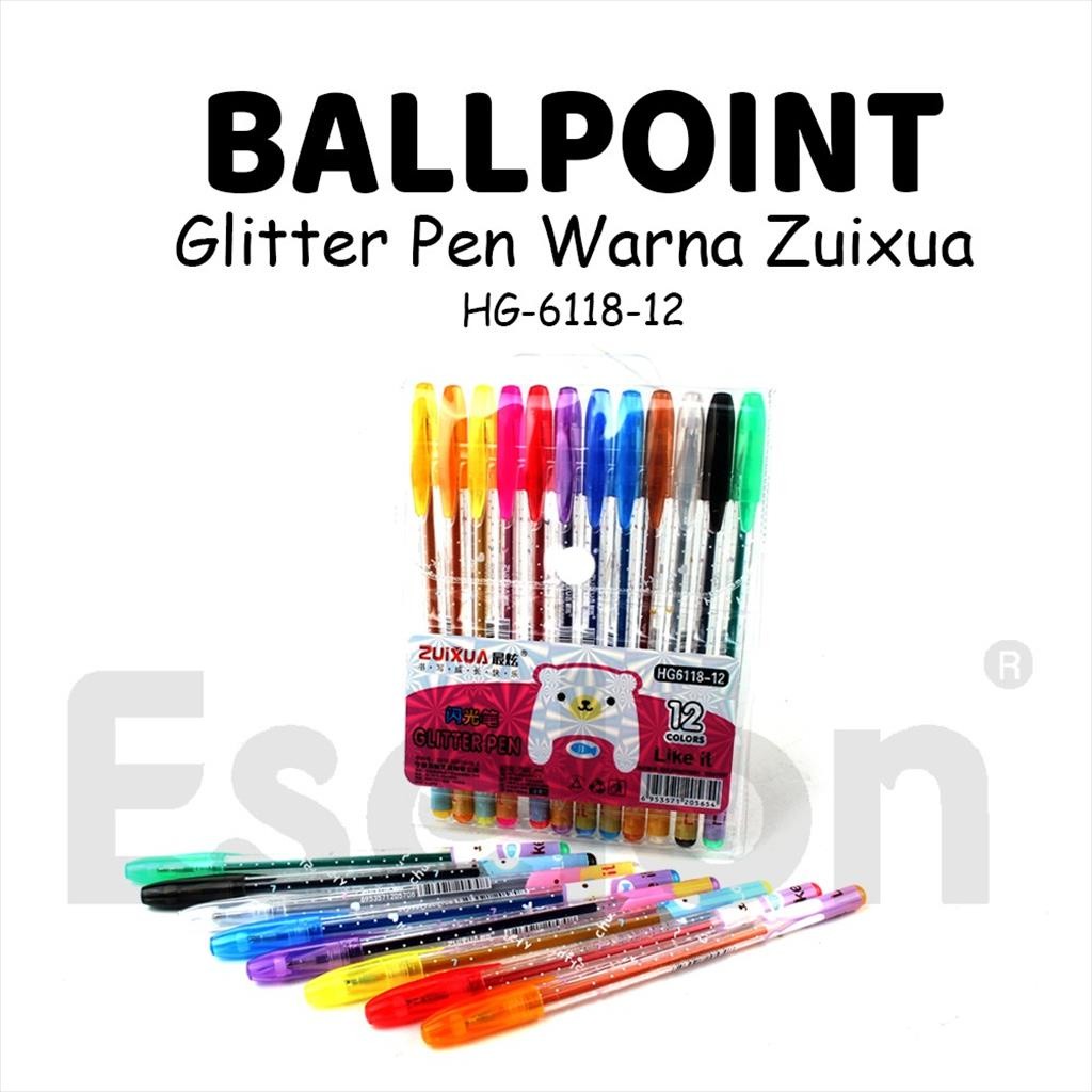 

♚12warna Pulpen Gel Glitter Zuixua HG6118 / 1pack Pulpen Glitter♚