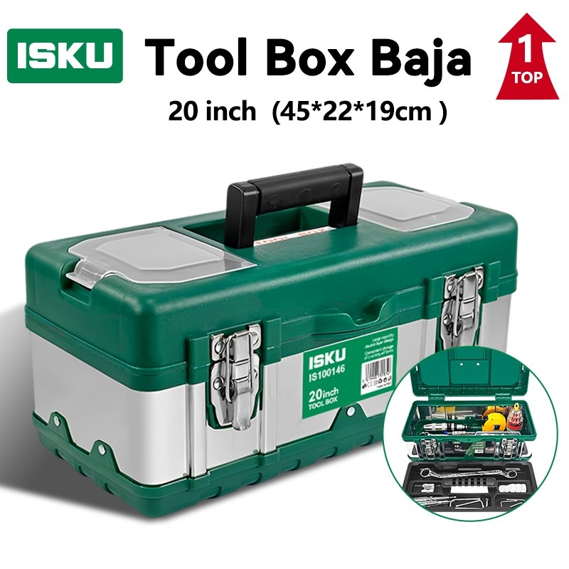 TEAMOR ISKU Tool Box Besar 14-20 Inch Box /Besi Baja Kotak Perkakas /kotak perkakas besi /kotak alat