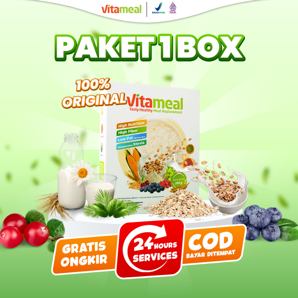 

ORIGINAL - Vitameal Makanan Diet Gula Oat Asam Lambung Vitamale Gula Darah Sereal Sehat Vitamil Kolesterol Diabetes Multigrain Rendah Kalori VITAMILK HERBAL