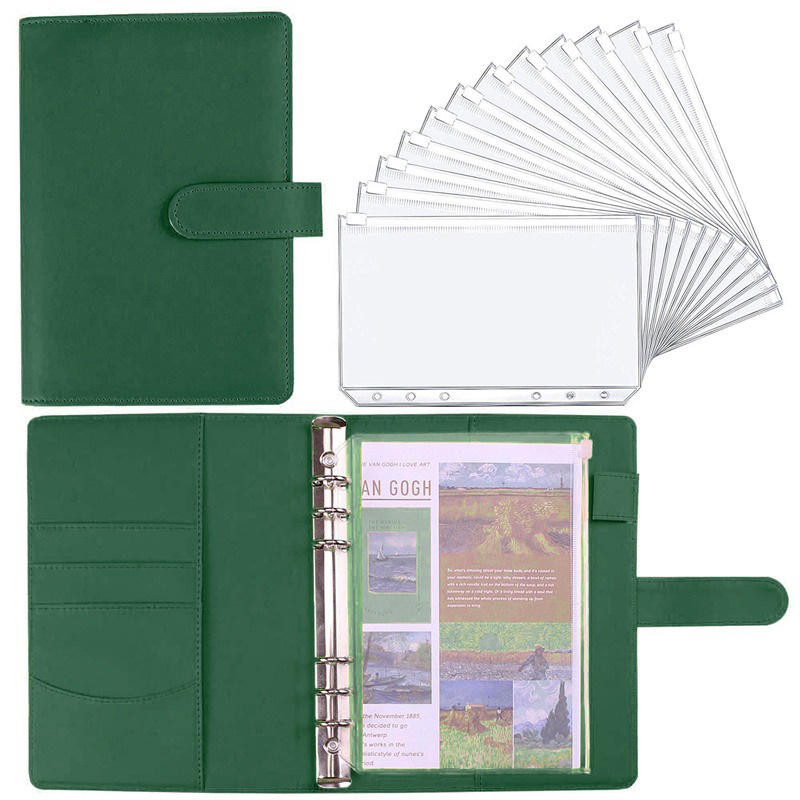 

A6 Budget Binder Planner With 12 Pieces Cash Envelopes, Colorful PU Leather Notebook Binder With 12 PCS A6 Binder Pockets