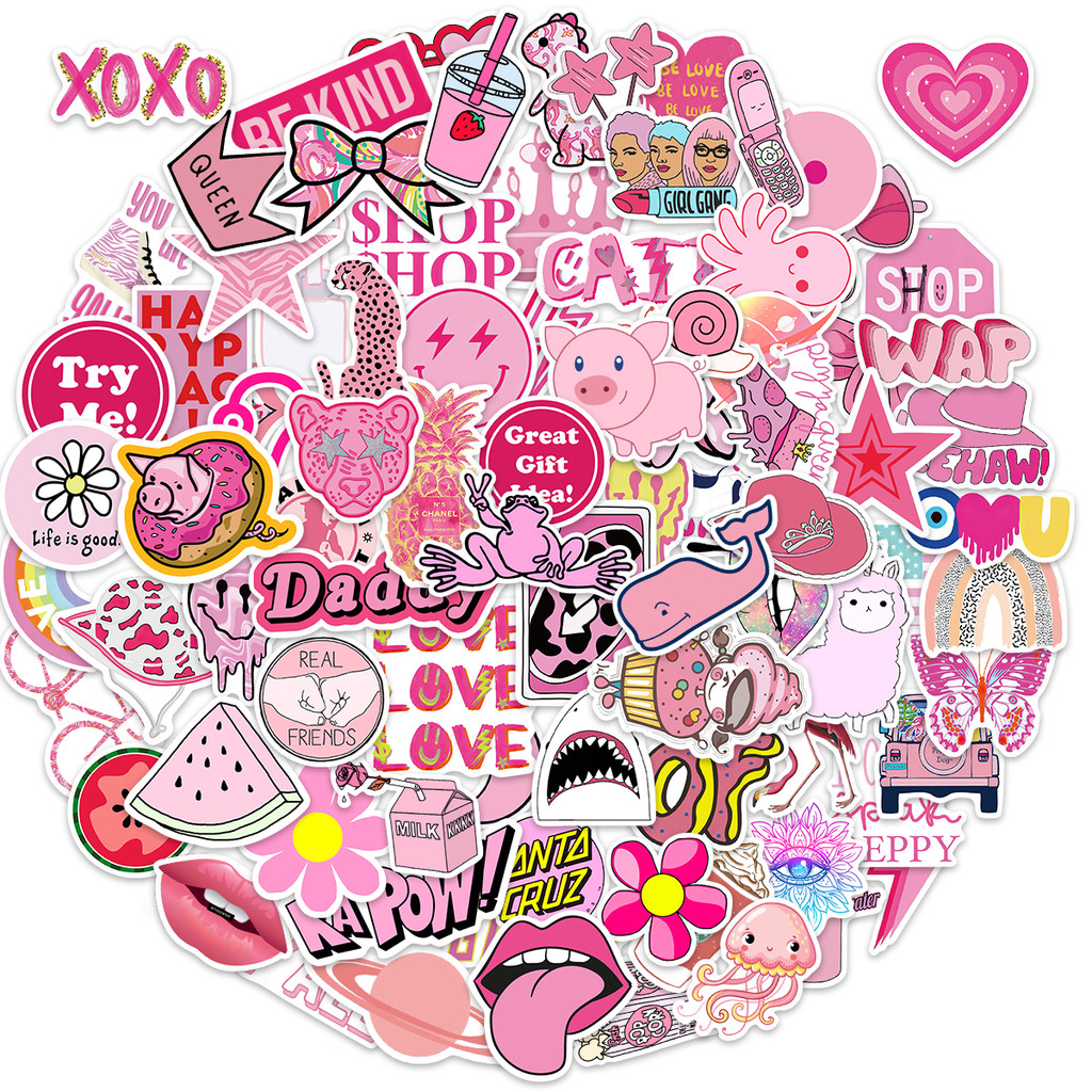 

50/100pcs Ins Style Pink Preppy Style Stickers For Party Gift Skateboard Motorcycle Scrapbooking Laptop Suitcase Toys