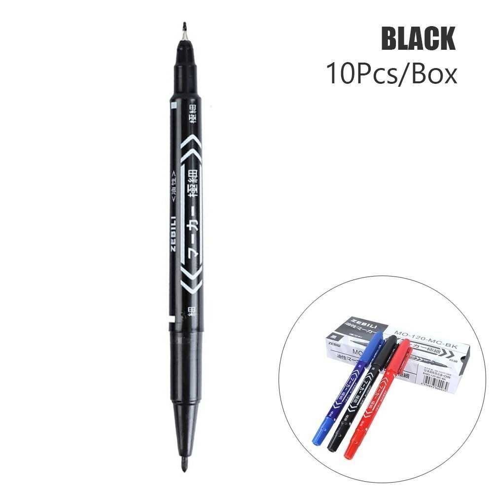 

1CLICK2BUY ZEBILI Pena Spidol Permanen Dual Head Marker Waterproof 0.5 1mm 10 PCS - MO-120-MC