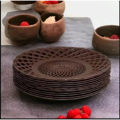 SJG piring plastik anyaman rotan 1 lusin