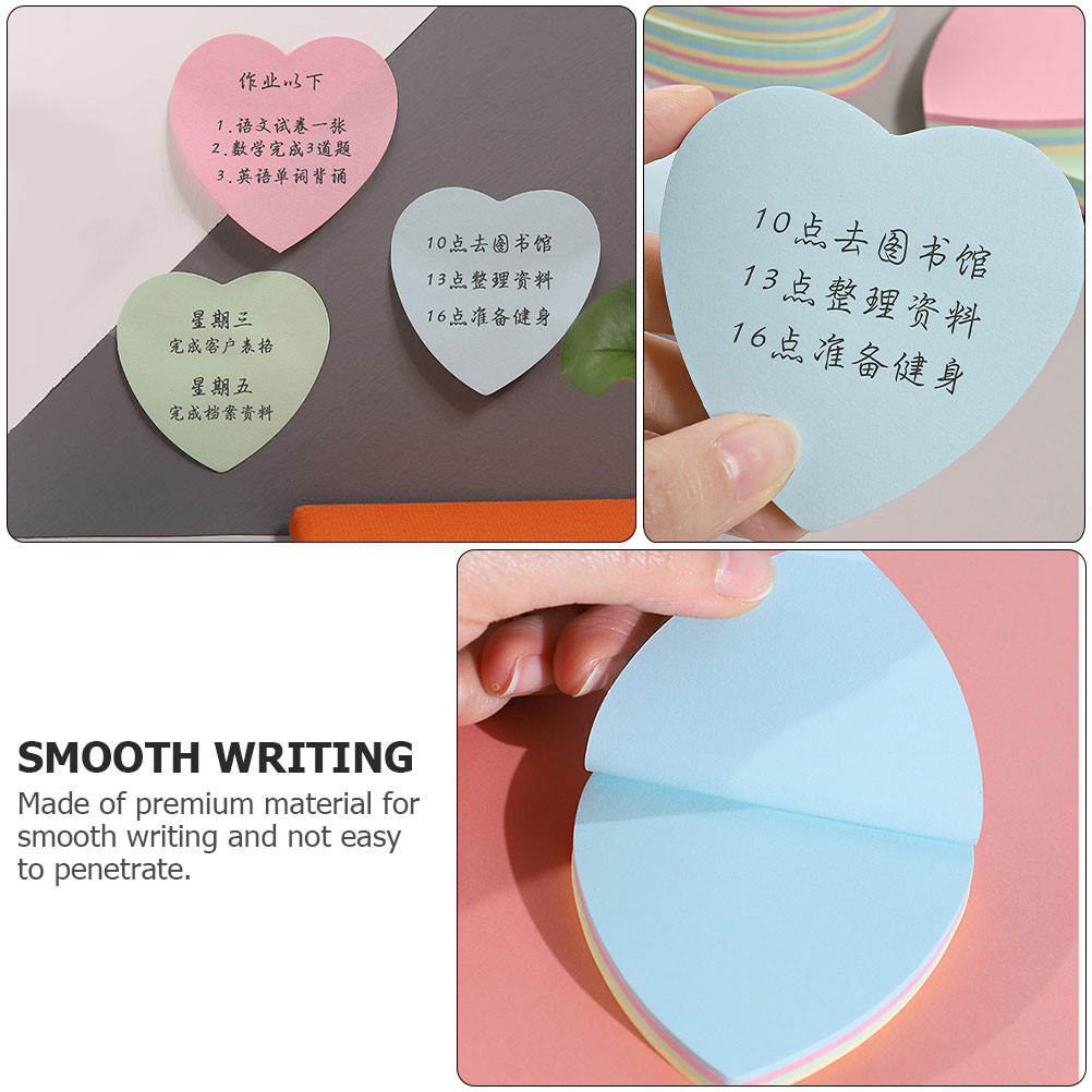 

4pcs Heart Shaped Self-Adhesive Memo Pads Removable Office Index Stickers Portable Bright Color Reusable for Gifts