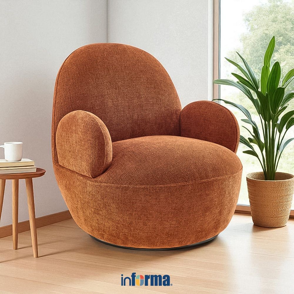 Informa Angel Sofa Putar Fabric 1 Seater - Merah Terracota Swivel Chair Accent Chair Kursi Santai Lo