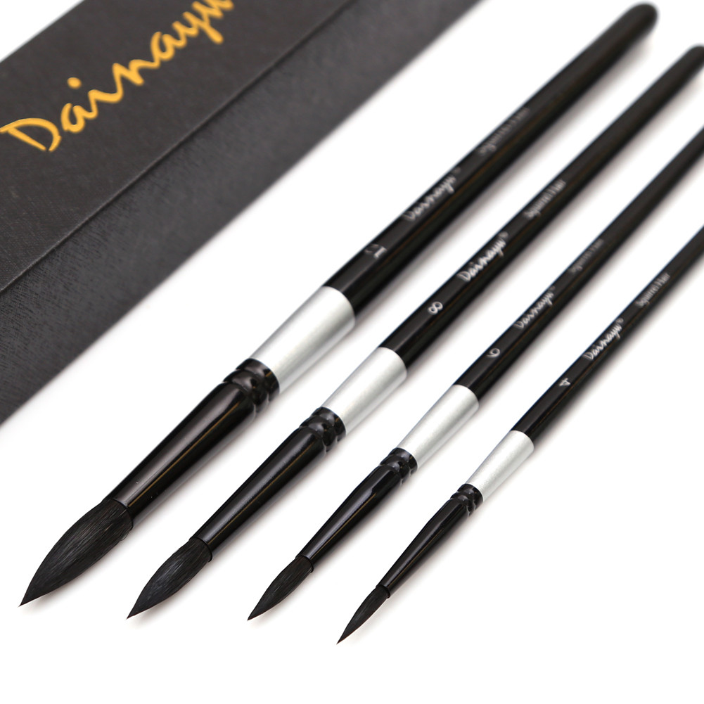 

Professional 4Pcs Black Handle Round Brushes set Squirrel Hair Art Painting Brushes for Artistic Watercolor Gouache Wash Mop