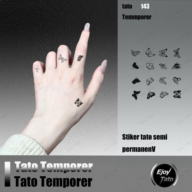 EjoyTato Sticker Henna Tangan Kupu -Kupu Kecil,Anti Air Dan Keringat,Temporary Tattoo Hitam ,Bisa Ta