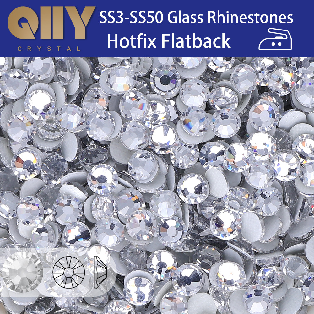 

QIIY SS3-SS50 Hotfix Rhinestone Crystal Clear AB Flatback Iron On Strass Stones Hot Fix Rhinestones for DIY Decorations Clothes