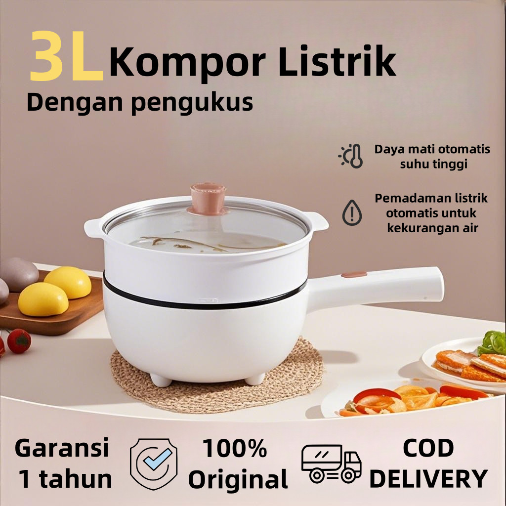 Wajan Listrik Multifungsi Anti Lengket Wajan Listrik Keramik 3L Pengukus Wajan Listrik Serbaguna Waj