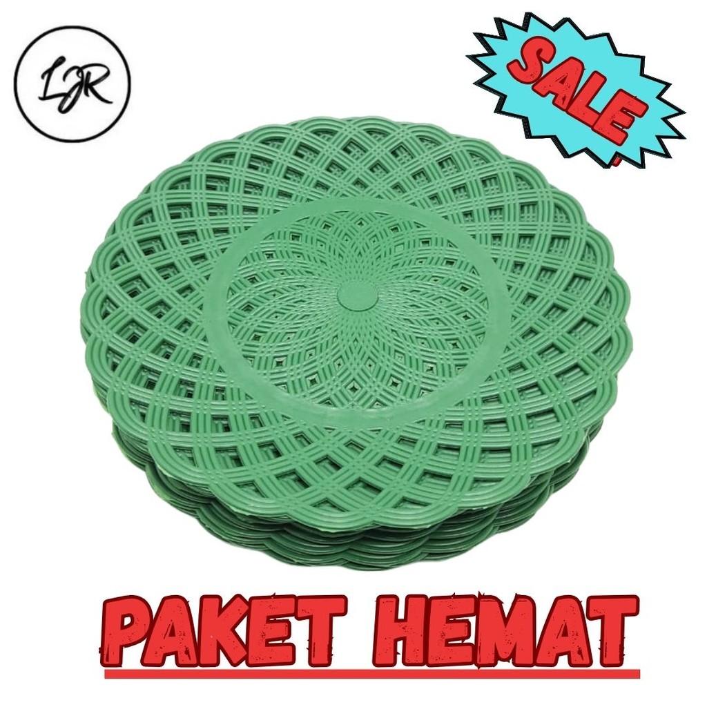 LJR Piring Rotan Plastik Anyaman 23 cm - Hijau