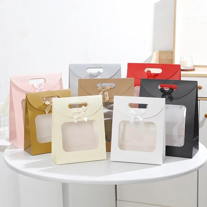 

10/20pcs Transparent Window Gift Bags for Wedding Birthday Home Party White Black Pink Gold Silver Packaging Box