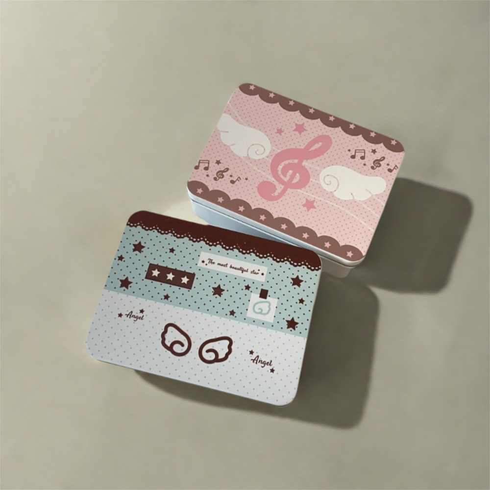 

1 Pcs Large Capacity Cartoon Rectangular Iron Storage Box Musical Note Tin Box Kpop Photocards Storage Case Jewelry Organizer