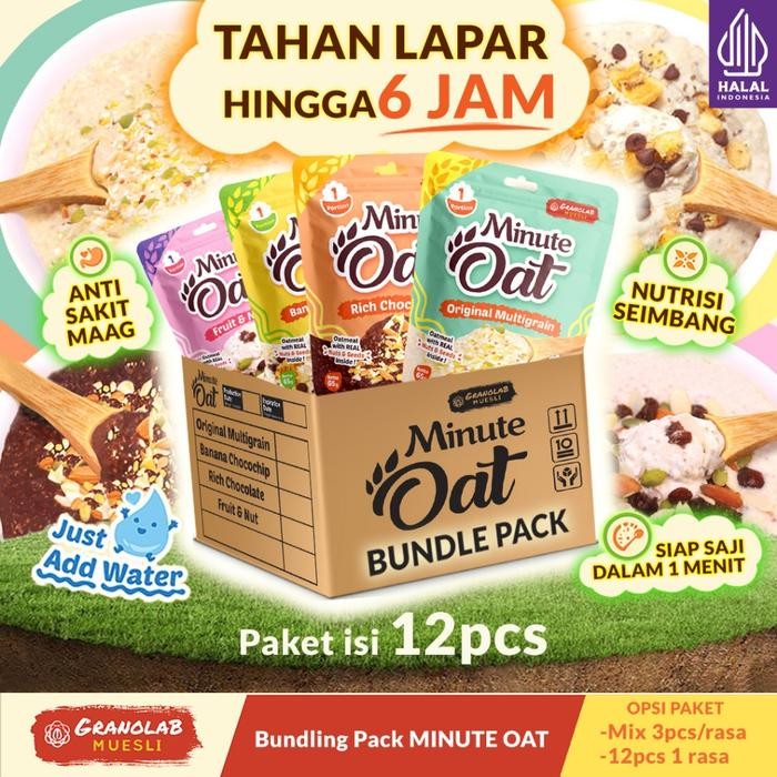 

BEST SELLER Instant Oatmeal MINUTE OAT - Paket isi 12 pcs x 65gr | Granolab Muesli - BananaChoco_12pcs