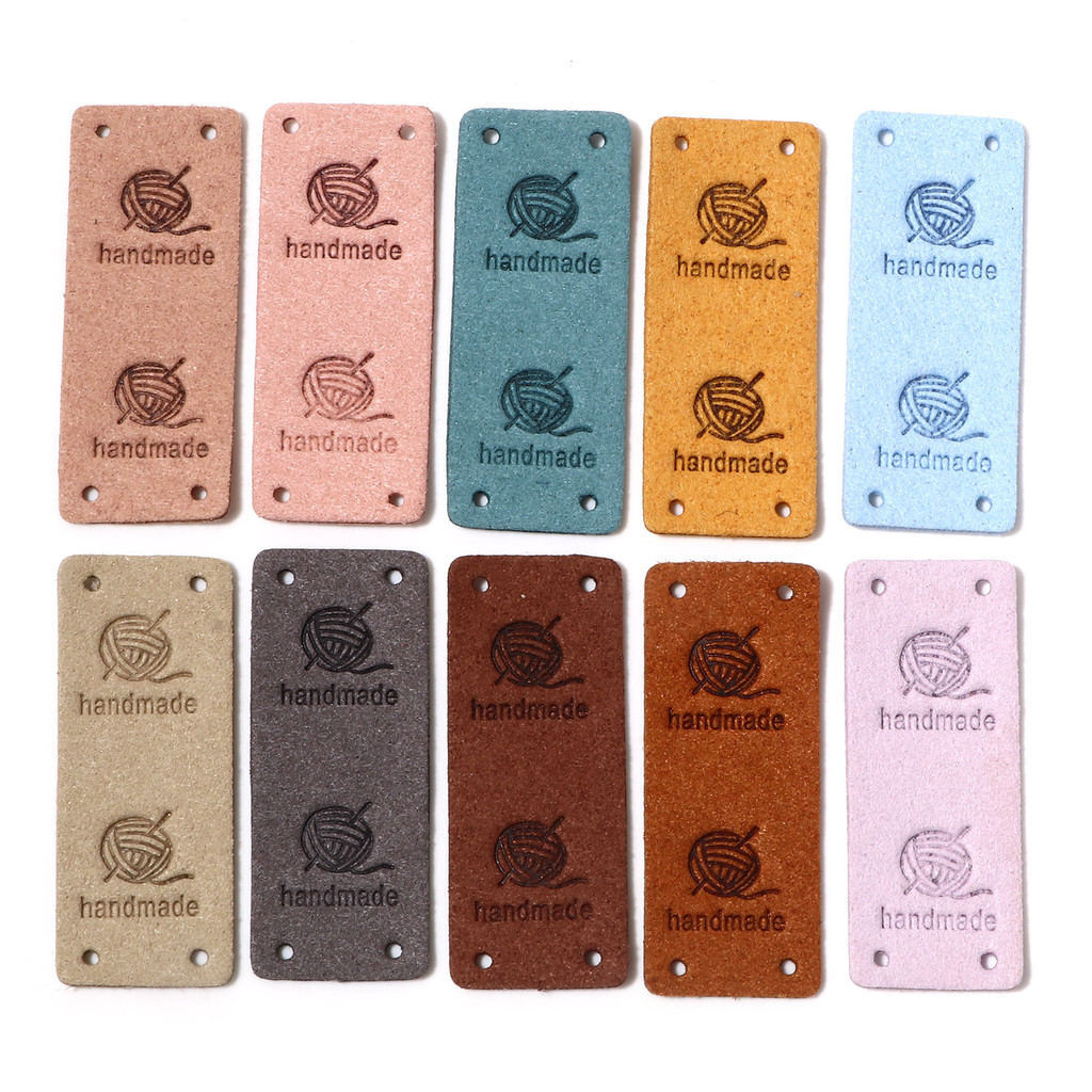 

10 PCs PU Leather Label Tags Rectangle " Handmade " Embossed Faux Suede Garment Tag Hat Clothing Sewing Accessories 5cm x 2cm