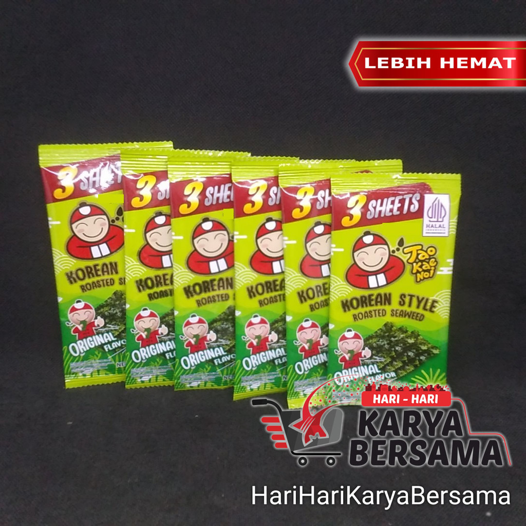 

MAKANAN RINGAN CEMILAN RUMPUT LAUT TAO KAE NOI KOREAN STYLE ROASTED SEAWEED ORIGINAL FLAVOUR PACK 6'S X 1GR