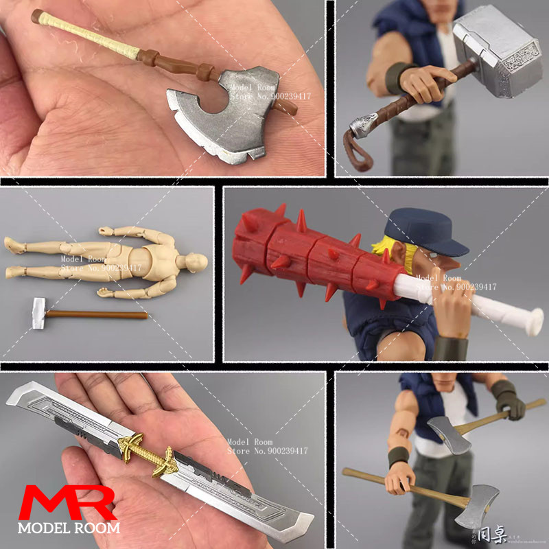 1/12 Scale Plastic Chopping Knife Hammer Crutch Mace Weapon Model Scene Accessories Props Fit 6'' So