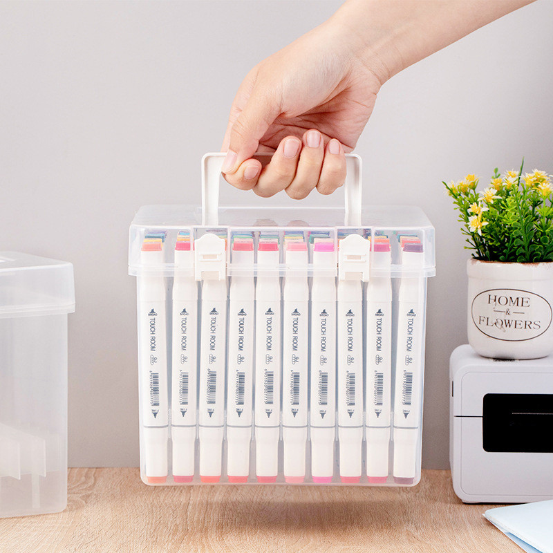 

12/24/36/48/60/80 Grids Markers Storage Box Portable Watercolor Drawing Pen Case For Painting Plastic Stationery Organizer Box
