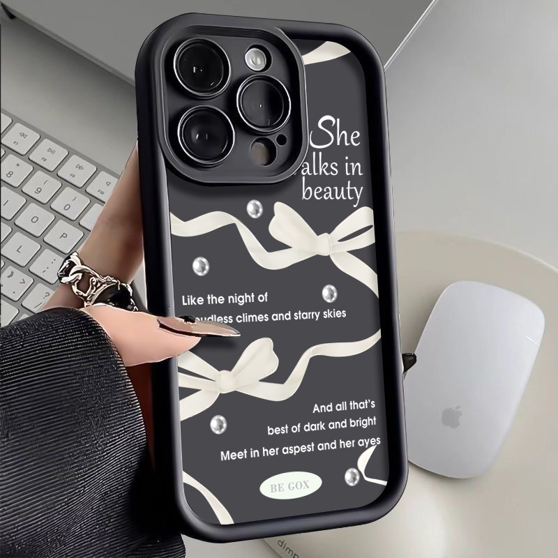 Busur putih Casing Untuk IPhone 16 11 15 13 14 12 Pro Max 7Plus 8Plus SE 2020 XR X XS Max 16 7 8 6S 