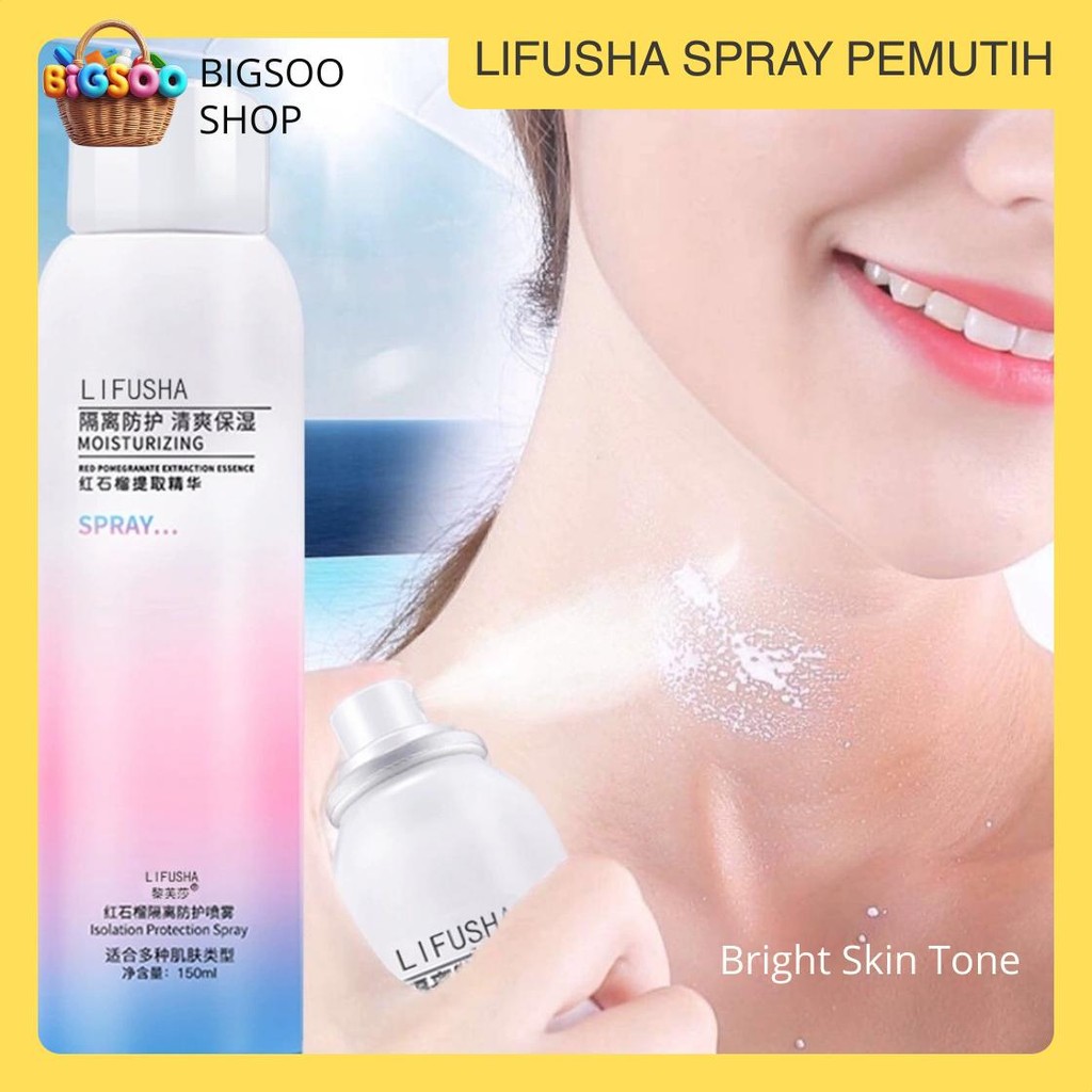 Bigsoo SPRAY LIFUSHA PEMUTIH Sunscreen Spray Pemutih Instan Anti UV SPF 50 Wajah Badan Tahan Air 150