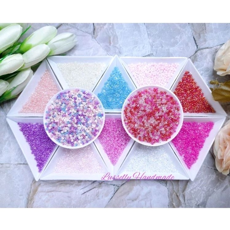 

[MSS] 25gram Manik Payet Pasir 11/0 (2mm) Mote Pasir Pearl dan Bening AB