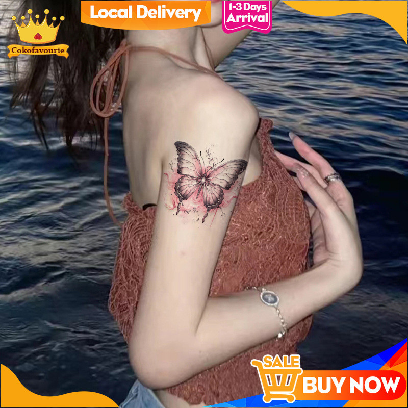 ✨COD Gadis Stiker Tato Temporer Kupu-kupu Berwarna-warni Stiker Tato Ceruk Stiker Tato Temporary Tat