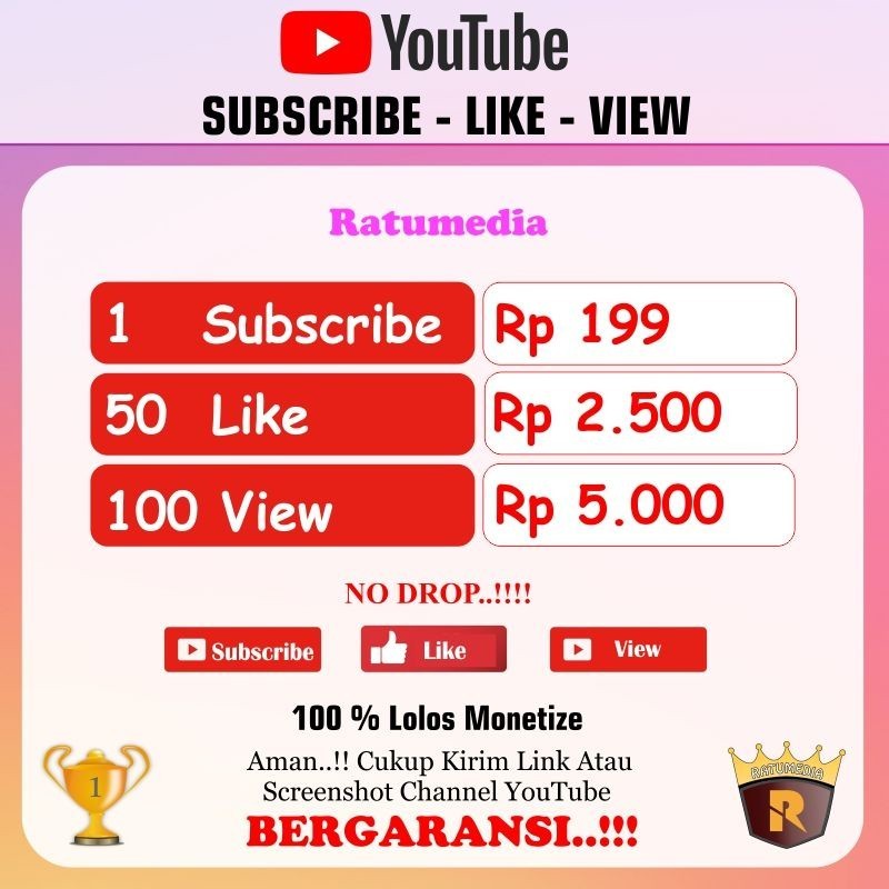 SUBSCRIBER YOUTUBE - LIKE - VIEW 100℅ LOLOS MONETIZE.. PROMO