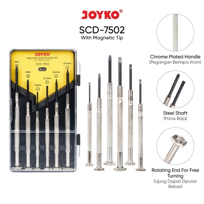 JOYKO Precision Screwdriver Set Obeng Presisi SCD-7502 with Magnet 1 Set 6 Pcs