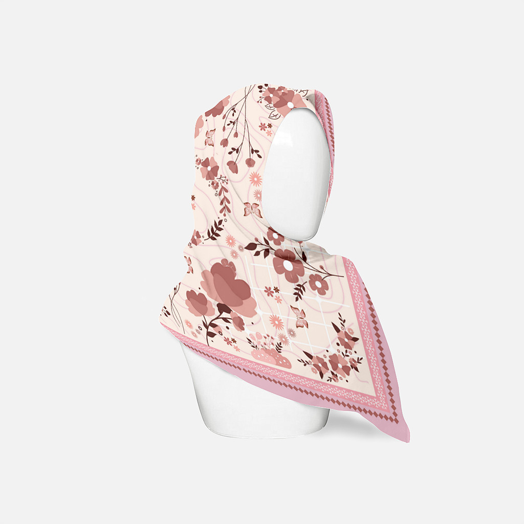 Hijab Hijab Segi Empat Motif Bunga Pink