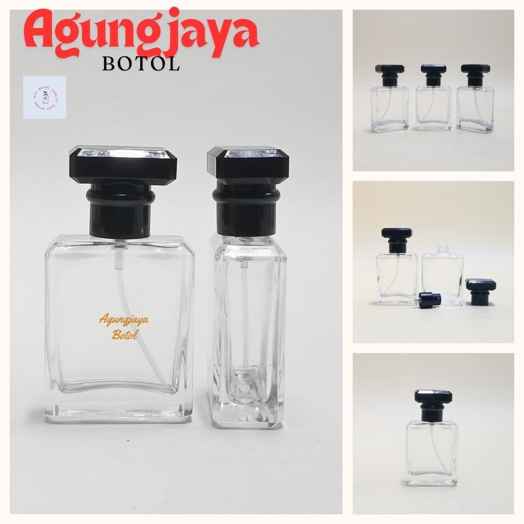 Botol Parfum Kaca 30 ml Coco Drat Trans Cap Black /  Botol Parfum Kosong Coco / Botol Parfum Kaca 30