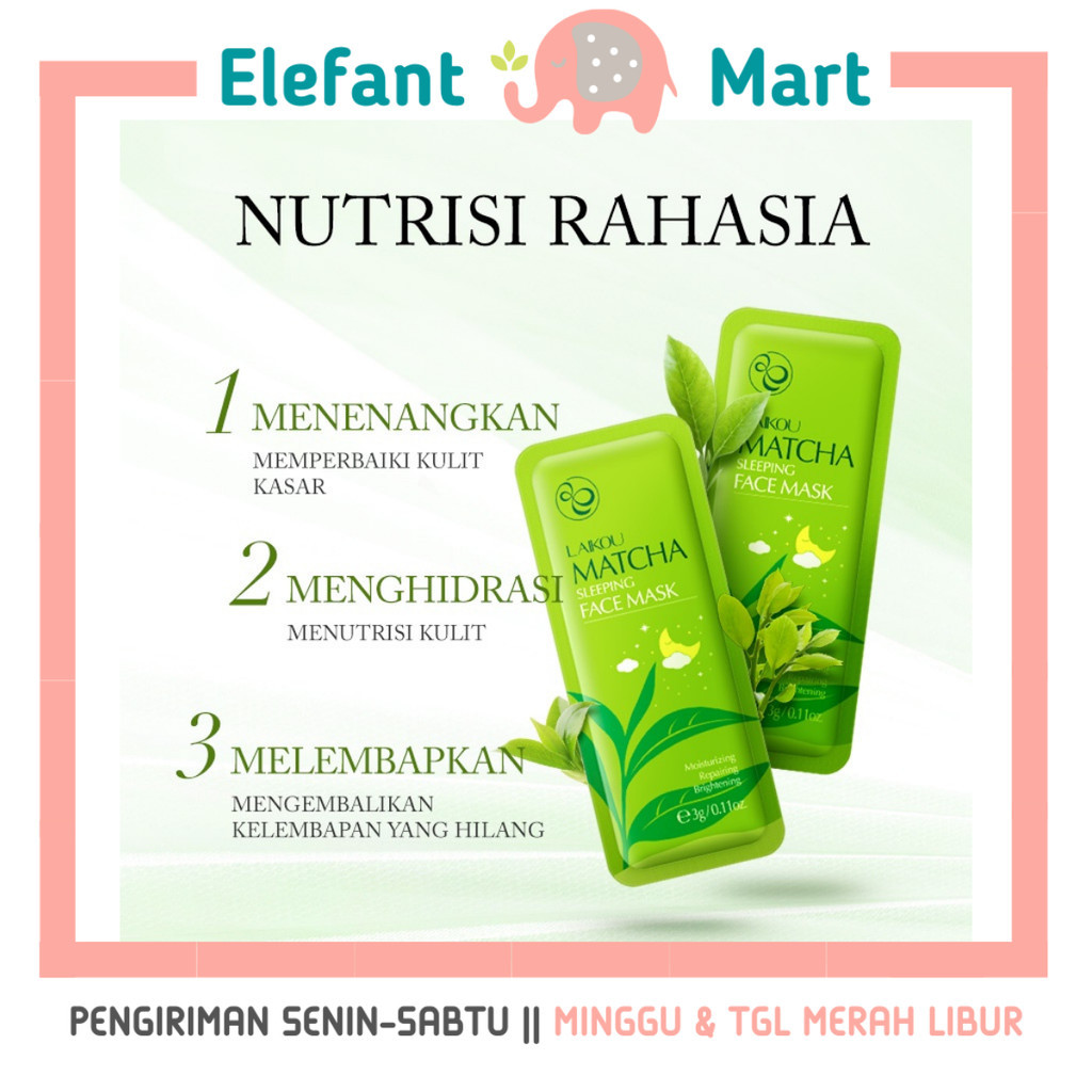 ELEFANT LAIKOU Matcha Sleeping Mask Masker Tidur Jerawat Acne Oil Control Blemish