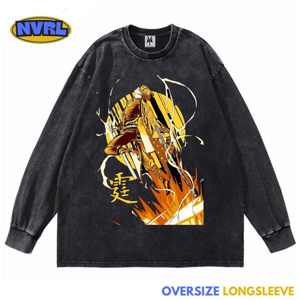 Kaos oversize longsleeve zenitsu lightning sword washed washing vintage tee