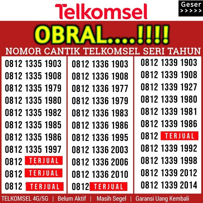 Kartu Perdana Nomor Cantik Simpati SERI TAHUN 1998 1988 1992