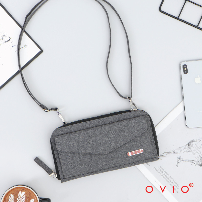 BAGTASTIC Dompet Pouch Organizer Wanita Multifungsi Bahan Denim OVIO 7115 - Dilengkapi Tali Panjang