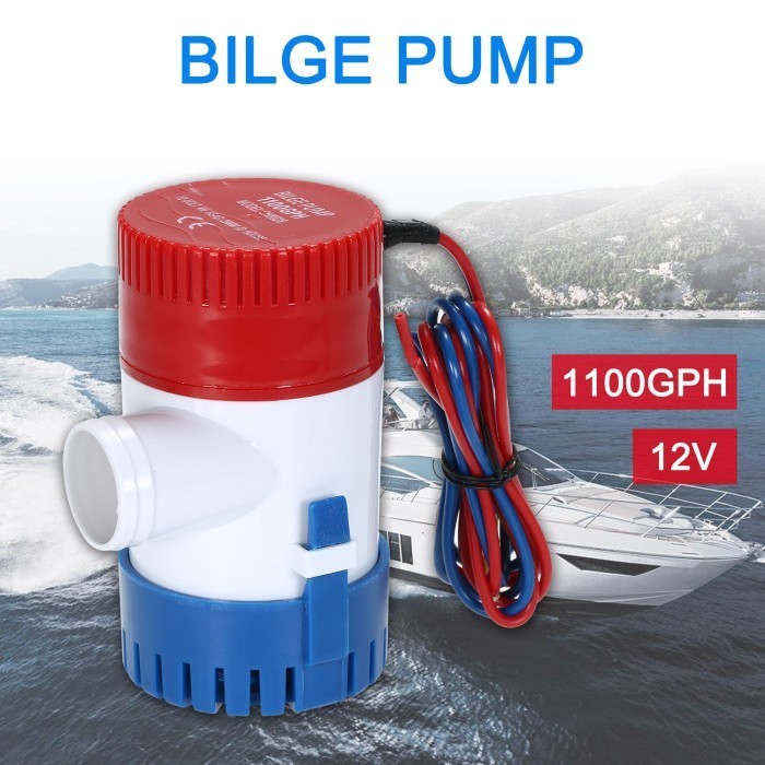 Pompa Submersible DC 12 V Air Submersible Water Bilge Pump  Debit Air1100 GPH Kolam Aquarium - White