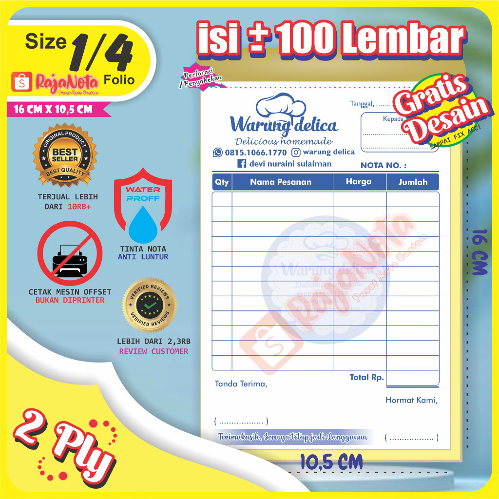 

[TERLARIS] 1/4 F 2Ply NOTA OLSHOP NAMA SENDIRI / NOTA CUSTOM 2 RANGKAP UKURAN 1/4 Folio 2 PLY