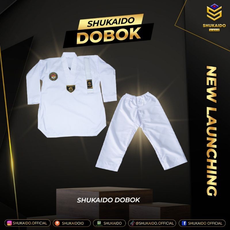 Dobok Taekwondo Kerah Putih Shukaido