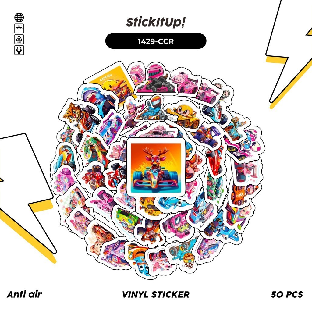 

COD✨ 100 Pcs Stiker Pack Cute Car Racing Lucu Aesthetic Vynil Waterproof untuk Freebies Sticker Buku Journal Casing HP Laptop