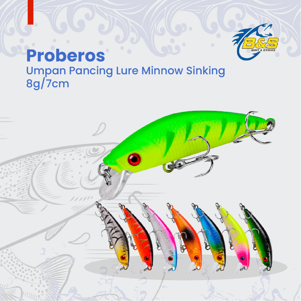 PROBEROS Umpan Pancing Lure Minnow 8g/7cm Minnow Sinking MN038