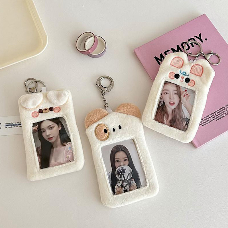 

1PC Kpop Cute Kawaii Puppy And Cat Plush Card Protector Campus Meal Card Idol Card Photo Display Pendant Girl Student Stationery