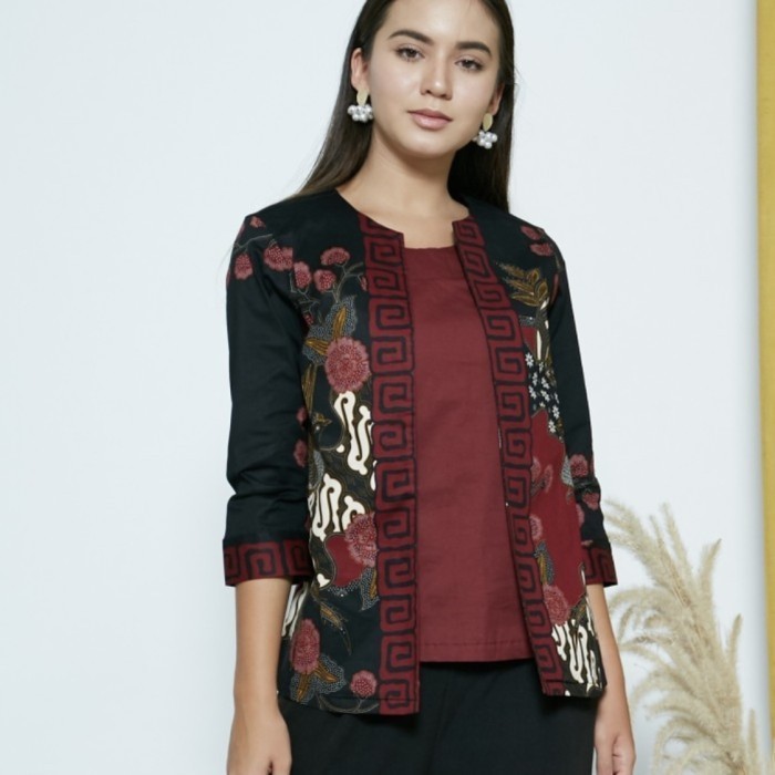 Baju Atasan / Blouse Batik Modern Wanita Couple Hitam Maroon / 242 AAN - Jumbo
