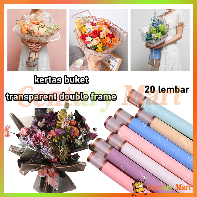 

double transparent gold line flower wrapping paper/Flower Wrapping Varian List /Kertas Cellophane Flower wrapping double frame gold/Kertas Buket Double Lis Emas