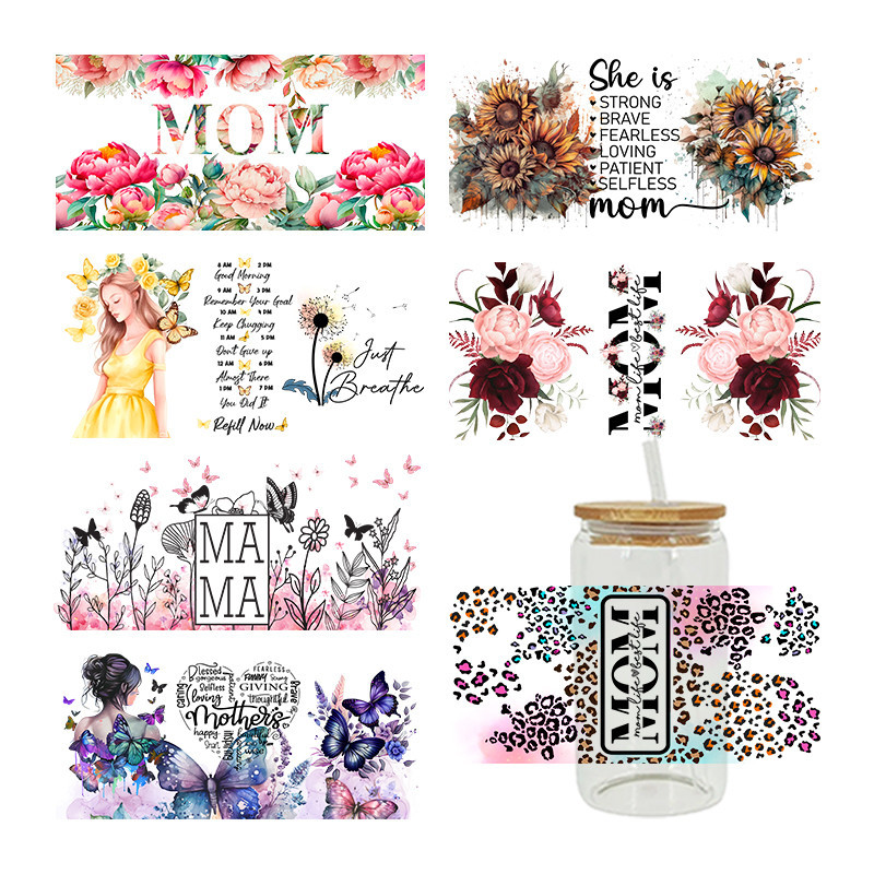 

UV DTF Transfer Sticker MOM Theme For The 16oz Libbey Glasses Wraps Cup Can DIY Waterproof Easy To Use Custom Decals D2758