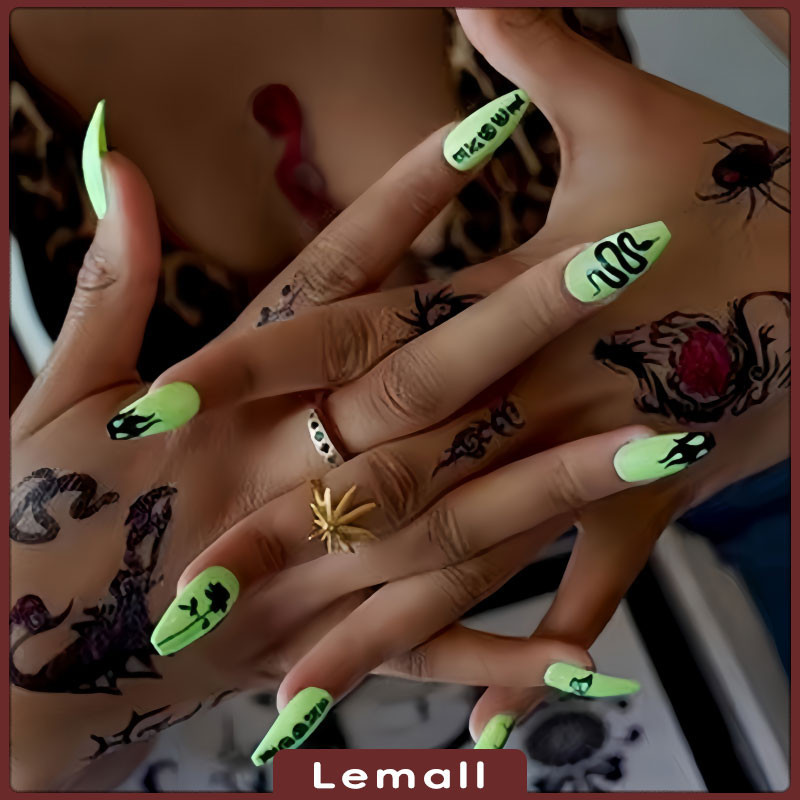 1 Set Kuku Palsu api ular gelap + Lem Fake Nail Lem Kuku Palsu  Anti Air