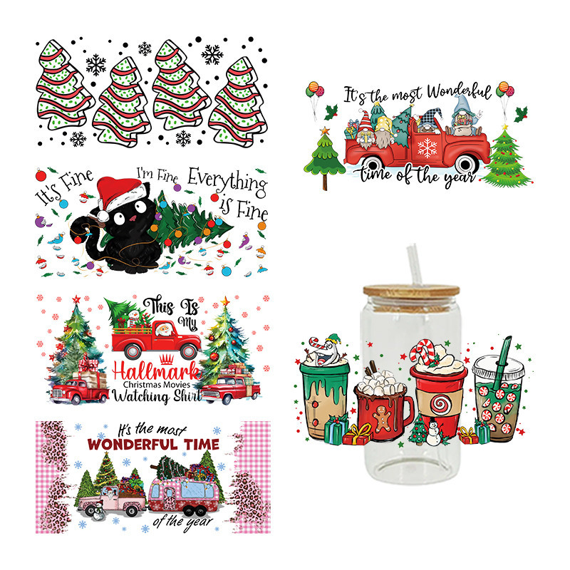 

3D UV DTF Transfers Stickers 16oz Cup Wraps Merry Christmas Tree Printed For DIY Glass Ceramic Metal Leather Etc. D5020